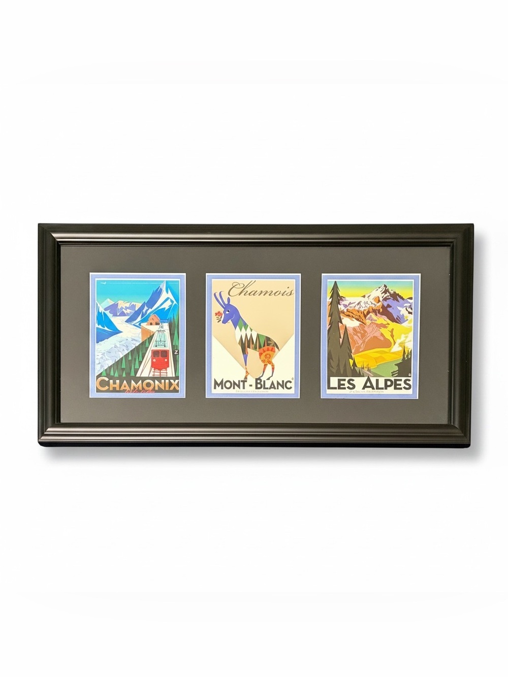 Framed Vintage Style Alpine Travel Poster Triptych